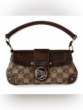 FUBU 90s / Y2K baguette browns and silver logo handbag, purse.
